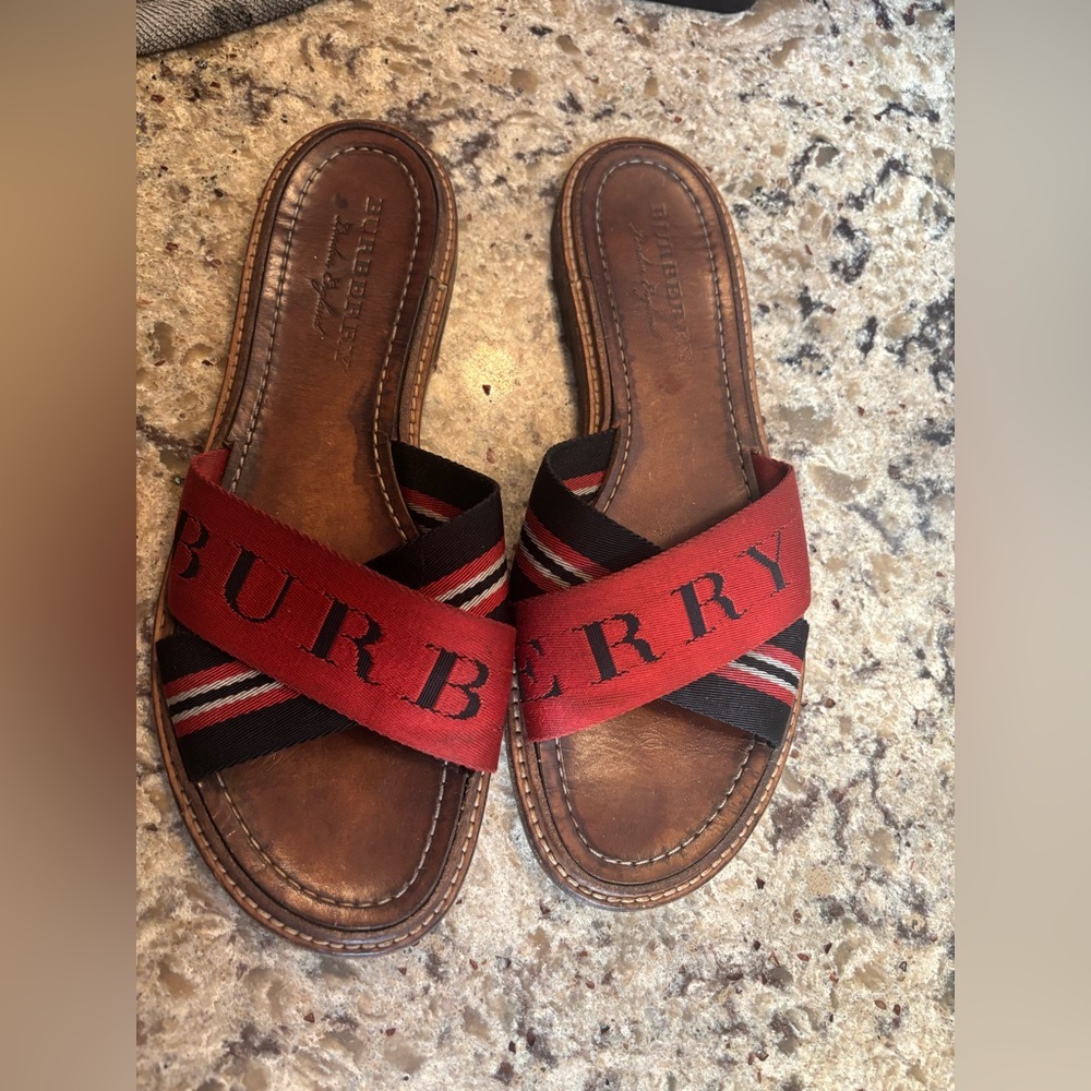 Burberry Red and Black Logo Slides